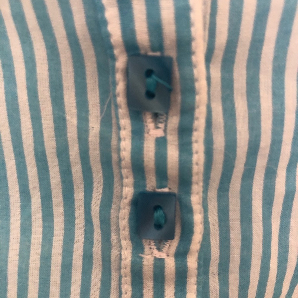 Zara Striped Ruffle Blouse Womens Small Teal White Sleeveless Button Up - Picture 4 of 10